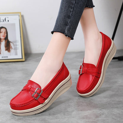 Aichashi New Spring Autumn Women Flats Platform Loafers Ladies Leather Comfort Wedge Moccasins Orthopedic Slip On Casual Shoes 35-42