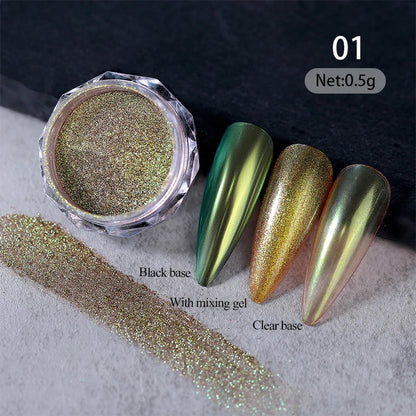 Aichashi Gradient Powder Pigment Pearl Rubbing on Nail Art Glitter Dust Aurora On Manicure Decoration Mirror Rubbing Neon Dust