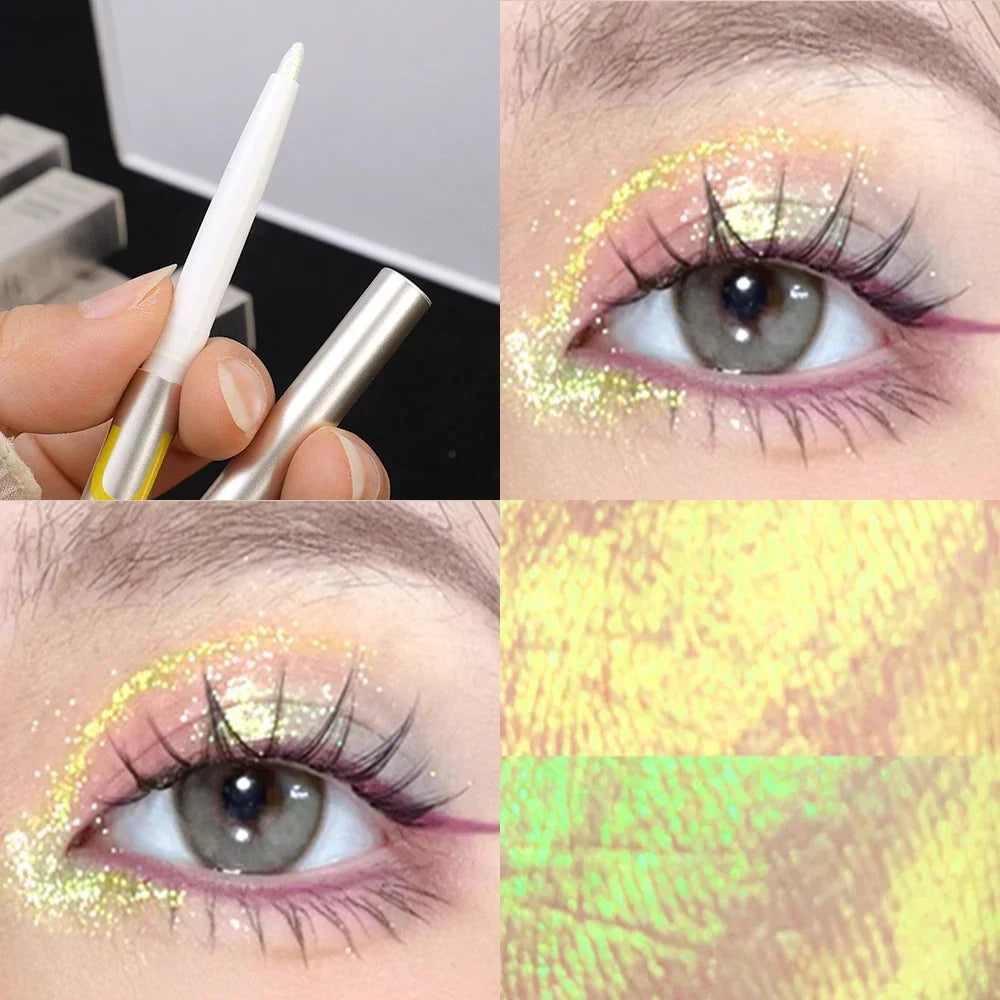 Aichashi Glitter Metallic Eye Shadow Waterproof Shiny Chrome Eyeliner Pencil Pearl Green Gold Purple Lying Silkworm Pen Makeup Cosmetics