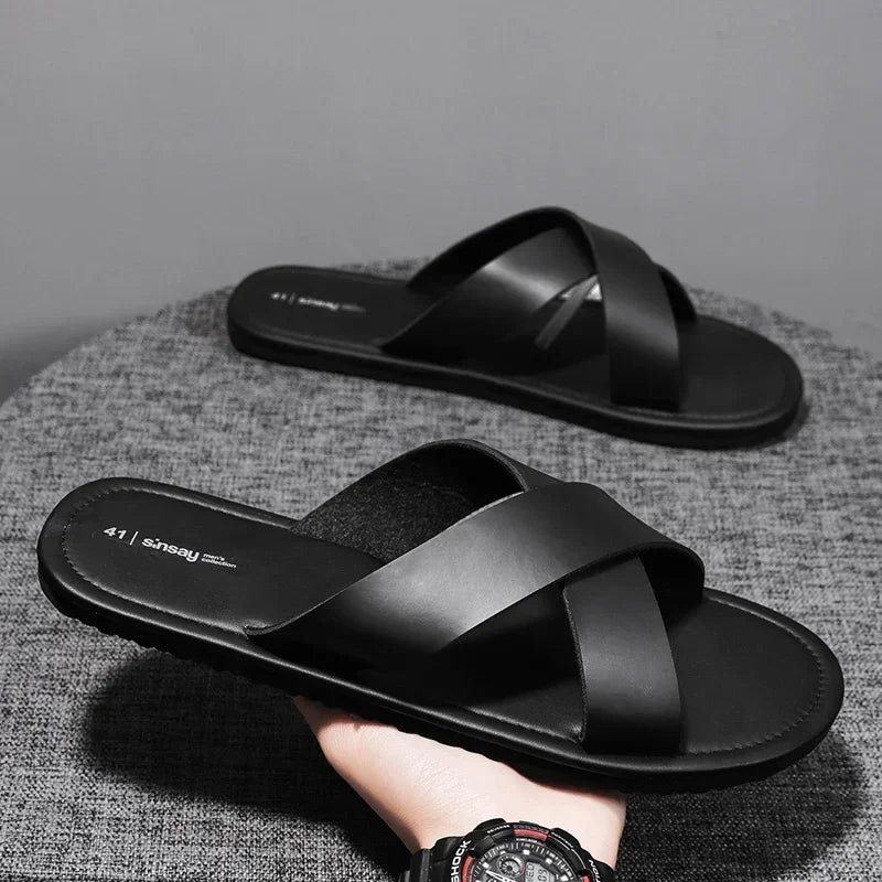 Aichashi New Slippers Men's Summer New Casual Shoes for Men Outdoor Comfortable Soft Sole Slides Black Beach Sandals Size 46