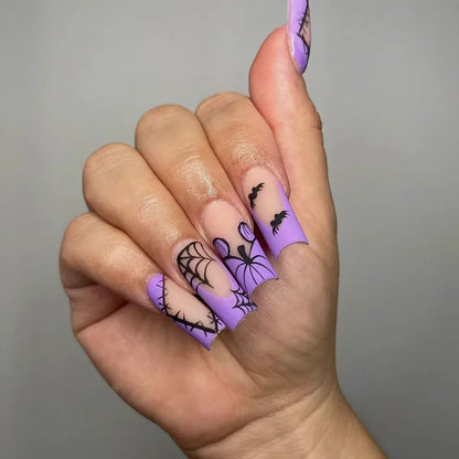 24pcs Halloween Nails White Spider Web Love Fale nails Long Coffin Ballet Purple Acrylic Nail Art Patch Full Cover Detachable