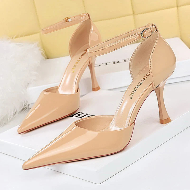 aichashi  -  Shoes Nude Heels Women Pumps Patent Leather High-heeled Shoes Luxury Banquet Shoes Summer Women High Heels Sandals 2024