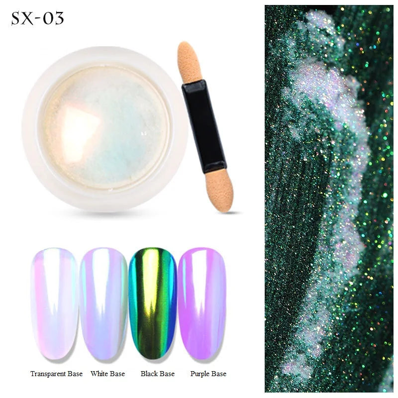 Aichashi Aurora Mirror Glitter Nail Art Powder Ice Chameleon Rubbing Pigment Dust Sparkly Charm Nails Design Accessory DIY Decorations