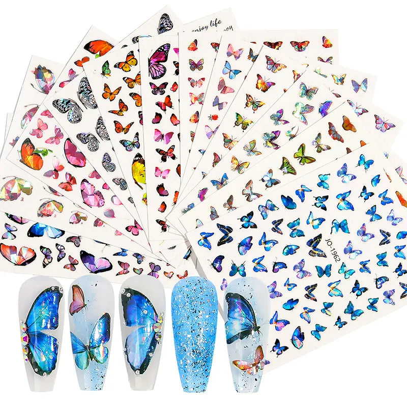 Aichashi 6sheet/set 3D Laser Butterfly Stickers For Nails DIY Gilding Slider Wraps Adheisve Nail Art Stickers Decals Manicure Charms