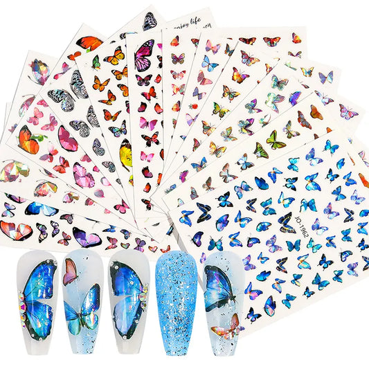 Aichashi 6sheet/set 3D Laser Butterfly Stickers For Nails DIY Gilding Slider Wraps Adheisve Nail Art Stickers Decals Manicure Charms