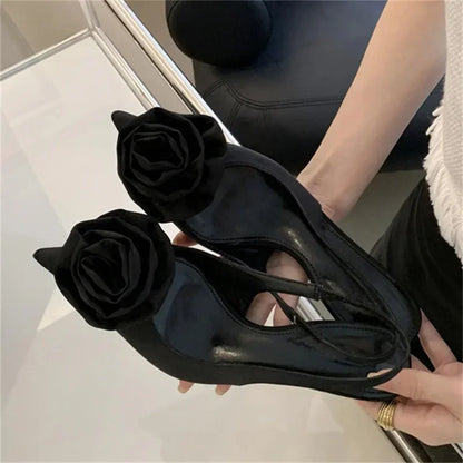 aichashi  -  Sweet Silk Slingback Pointed Toe Women Pumps Summer Fashion Flowers Design Sandals for Women Luxury Thin High Heels Party Shoes