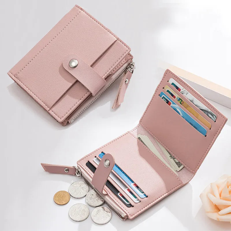 aichashi Women Wallets PU Leather Female Purse Mini Hasp Solid Multi-Cards Holder Coin Short Wallets Slim Small Wallet Zipper Hasp