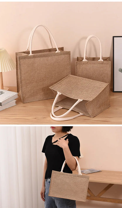 Aichashi Linen bag Hand-painted cotton sacks Jute portable imitation sacks Linen bags Shopping bags Laminated bags