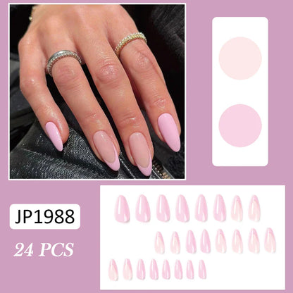 Aichashi French Oval False Nails for Girls 24pcs Black Edge Design Nude Color Wearable Press on Nail Tips Full Cover Short Acrylic Nails