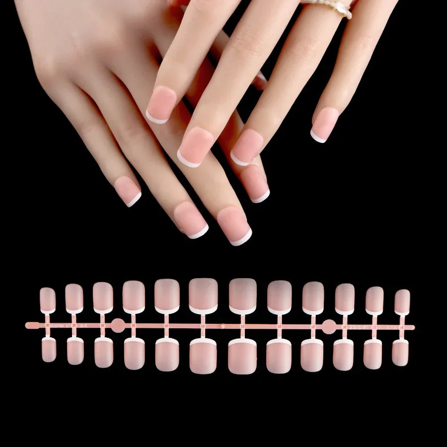 24Pcs/bag French False Nails Frosted Press on Fake Nail Tips Full Cover Artificial Fingernails Ballet Detachable