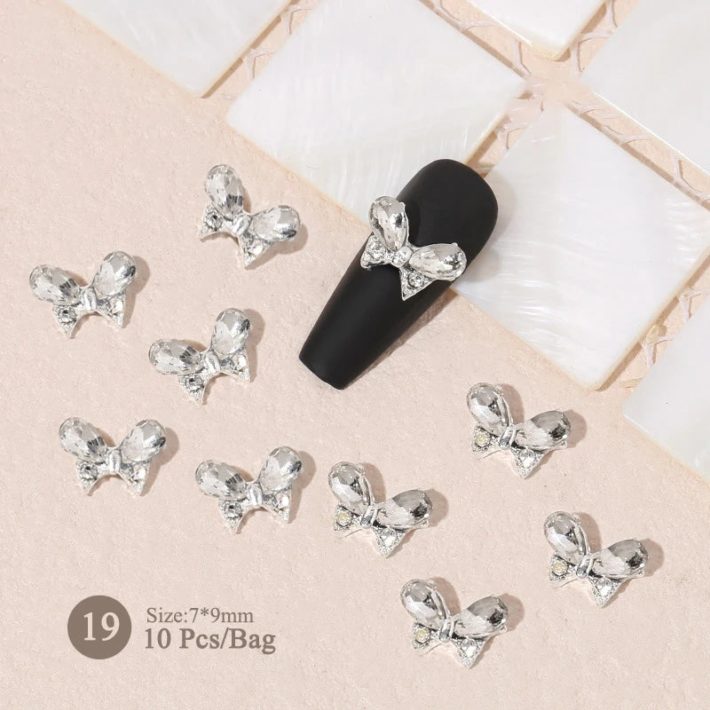 Aichashi 10pcs/bag Butterfly Shaped Nail Rhinestone Star Flower Nail Charm Silver Gold Alloy Nail Pearl Jewelry Accessories Nail Supplies