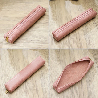 Aichashi BACK TO SCHOOL Genuine Leather Simple Pen Case for School Students Stationery Storage Box Pen Bag Cowhide Zipper Pencil Holder School Suppies