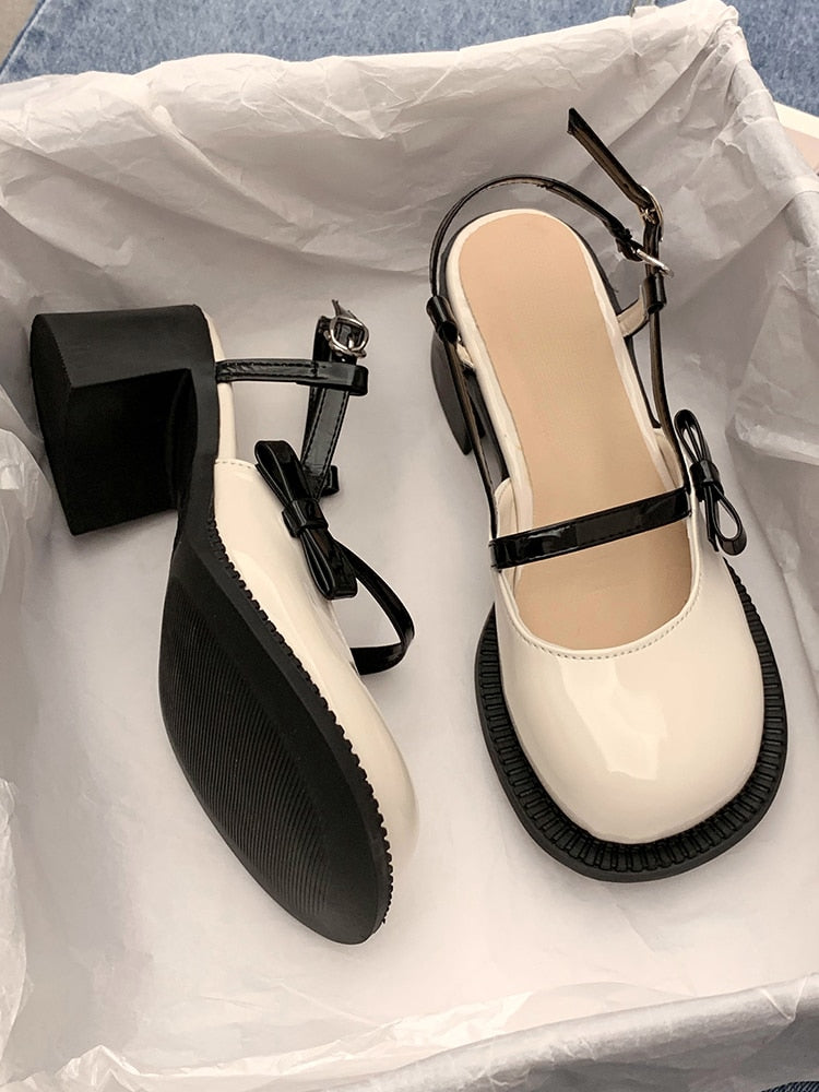 Aichashi Mary Janes Platform Shoes Buckle Bow Round Toe Sweet Shoes Lolita Hollow Fairy Elegant Sandals Shoes Woman Casual Summer