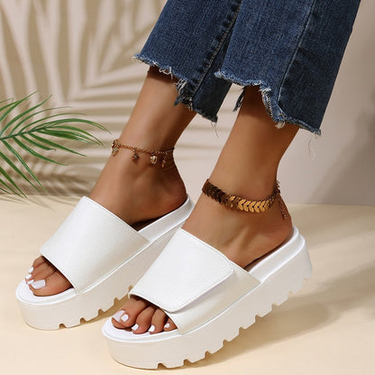 Aichashi Black PU Leather Platform Slippers Women Plus Size 43 Thick Soled Sandals Woman Summer Non-slip Slides Shoes Female