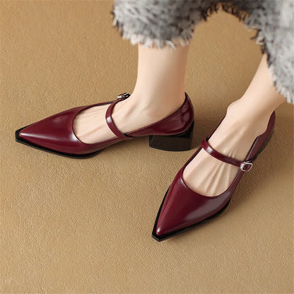 Aichashi New Spring Split Leather Women Shoes Pointed Toe Women Pumps Fashion Retro Mary Jane Shoes for Women High Heels Ladies Shoes