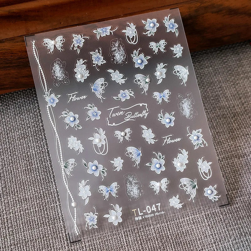 1pcs 5D Diamond White Flower Nail Art Stickers Japanese Exquisite Kawaii Acrylic Nail Decoration Decals DIY Adhesive Accessories