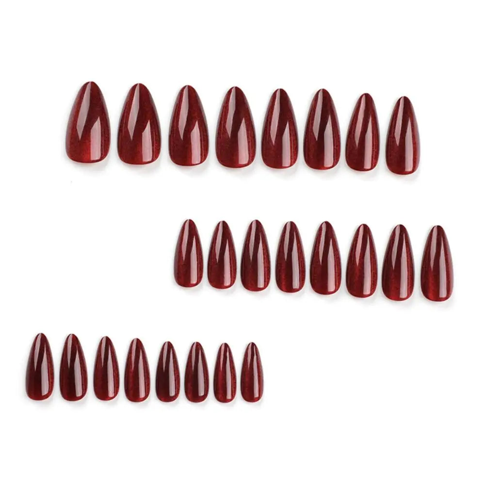 Aichashi 24pcs Valentine's Day Almond False Nails French Red Cat Eye Press on Nails Gradient Fake Nails DIY Manicure Detachable Nail Tips