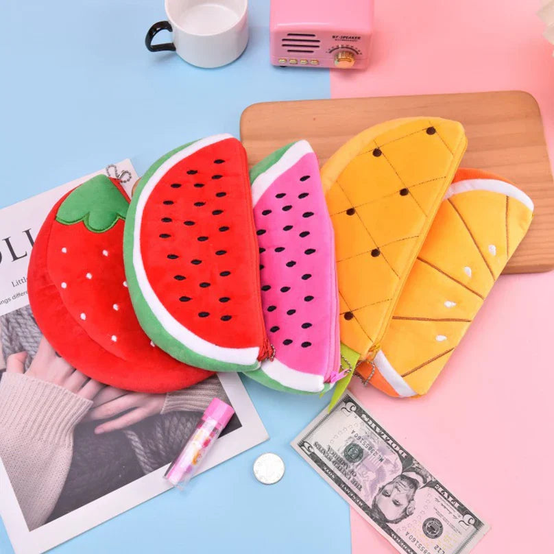 Aichashi Fruits Pencil Case Kawaii Stationery Watermelon Pencil Pouch Estuches Plush School Supplies Trousse Soft Pencil Cases For Girls