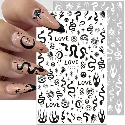 Aichashi 1PCS 3D Black and White Nail Art Stickers Nail Art Decoration Star Moon Butterfly Nail Decal Color Snake Sticker Manicure