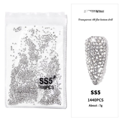 144/288 /1440pcs SS3-SS50 Crystal AB Clear Nail Rhinestones Non Hotfix Flat Back Stones DIY Strass Nail Art Decor Accessories