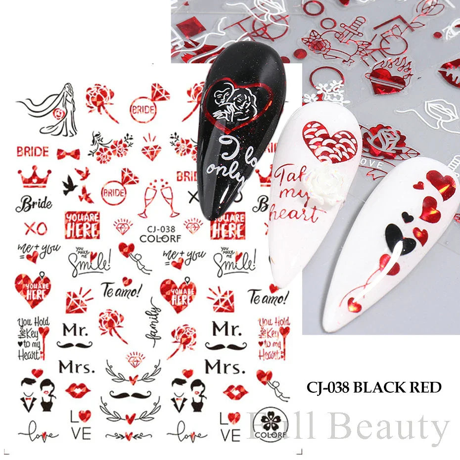 Aichashi Love Heart Nail Stickers Simple Heart Design Self-Adhesive Slider Letters Nail Art Decorations Stars Decals Manicure Accessories