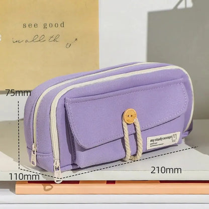 Aichashi BACK TO SCHOOL Cute And Convenient Canvas Pencil Case Large Opening Capacity for Student Supplies Cosmetics Travel Handbag 1pc