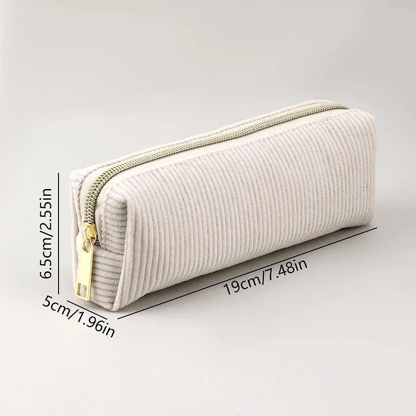 Aichashi BACK TO SCHOOL Solid Color Pencil Case Estuche Escolar Pencil Pouch Kalemlik Stationary Corduroy Pen Case School Supplies Trousse Pencilcase