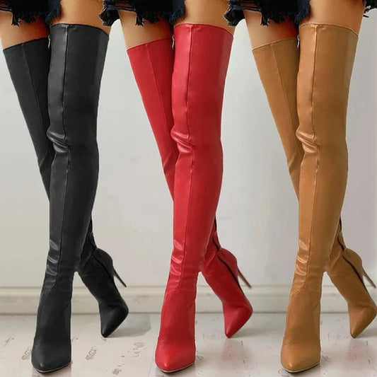 Aichashi Autumn/Winter Women's Boots Pointed Side Zipper Slim High Heels Large Over Knee Boots Women's Boots Platform Boots Womens Shoes