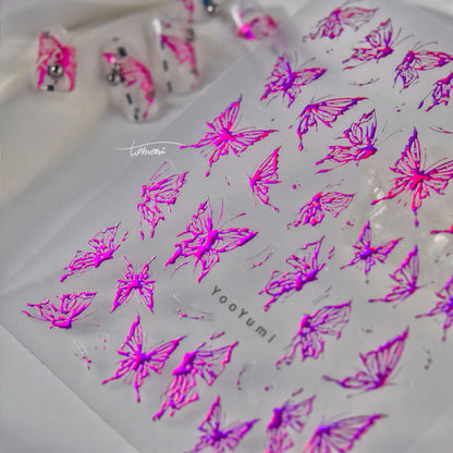 1pc 5D Relief Pink Shell Light Laser Brightly Colored Butterfly Gorgeous Adhesive Nail Art Stickers Decals Manicure Charms