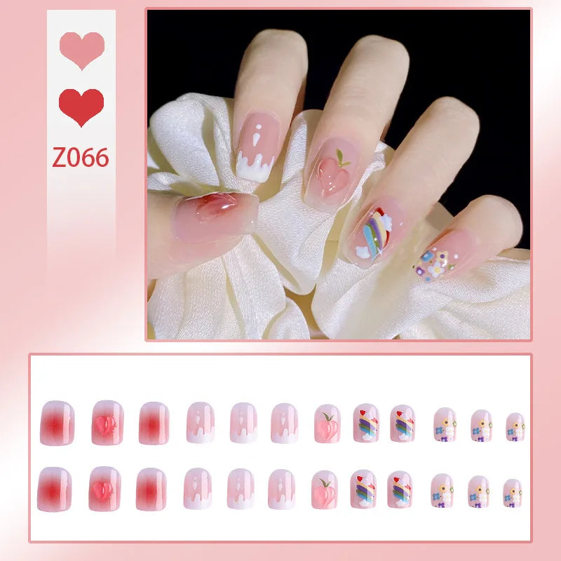 24pcs/box Fake Nails Short Detachable Finished Fingernails Ballet Wearable False Nails press on Square Head Full Cover Nails Tip