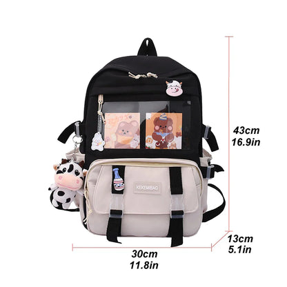 Aichashi Fashion Japanese Nylon Bookbags with Plush Pendant Summer New Student Kawaii Backpack Large Capacity Woman College Rucksack