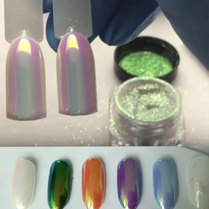 0.2g/jar Aurora Chrome Unicorn Nail Pigment Rainbow Mirror mermaid Nail Art Powder With 1-Sponge-Stick Unicorn Mirror Powder F-t