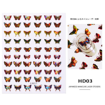 1Sheet Laser Color Butterfly Nail Art Stickers Holographic 3D Gradient Butterflies Adhesive Nail Decals DIY Manicure Decorations