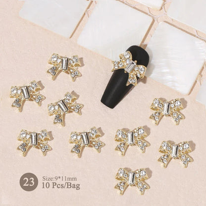 Aichashi 10pcs/bag Butterfly Shaped Nail Rhinestone Star Flower Nail Charm Silver Gold Alloy Nail Pearl Jewelry Accessories Nail Supplies