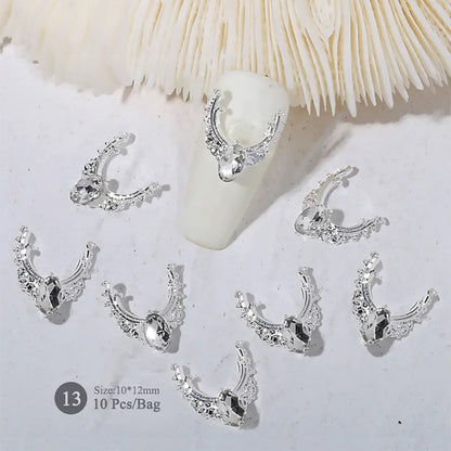 Aichashi 10pcs/bag Butterfly Shaped Nail Rhinestone Star Flower Nail Charm Silver Gold Alloy Nail Pearl Jewelry Accessories Nail Supplies