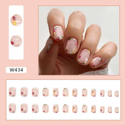 24Pcs/Set Medium Long French Wear False Nails Art Blue Wave Press on Acrylic Nail Tips Hot Fake Nails Collection Stick on Nails