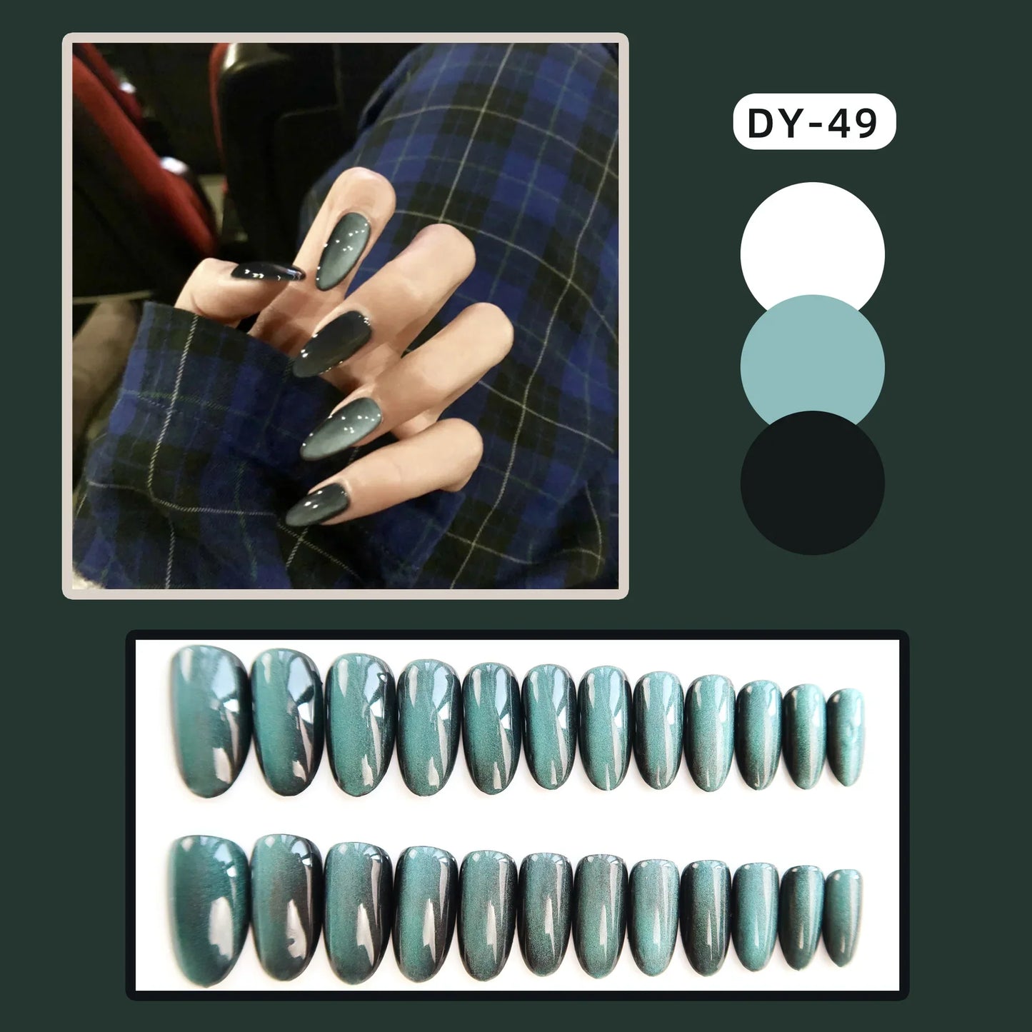 Aichashi 24pcs Cat Eye False Nail Deep Blue Color Fake Nail Tips Full Cover Nail Art Long Coffin Ballet Press on Nail Manicure Nail Tips