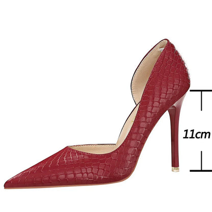 aichashi  -   Shoes Claret Women Pumps Snake Pattern High Heels Luxury Banquet Shoes Stiletto Heels Sexy Party Shoes Large Size 42 43