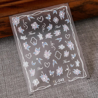 1pcs 5D Diamond White Flower Nail Art Stickers Japanese Exquisite Kawaii Acrylic Nail Decoration Decals DIY Adhesive Accessories