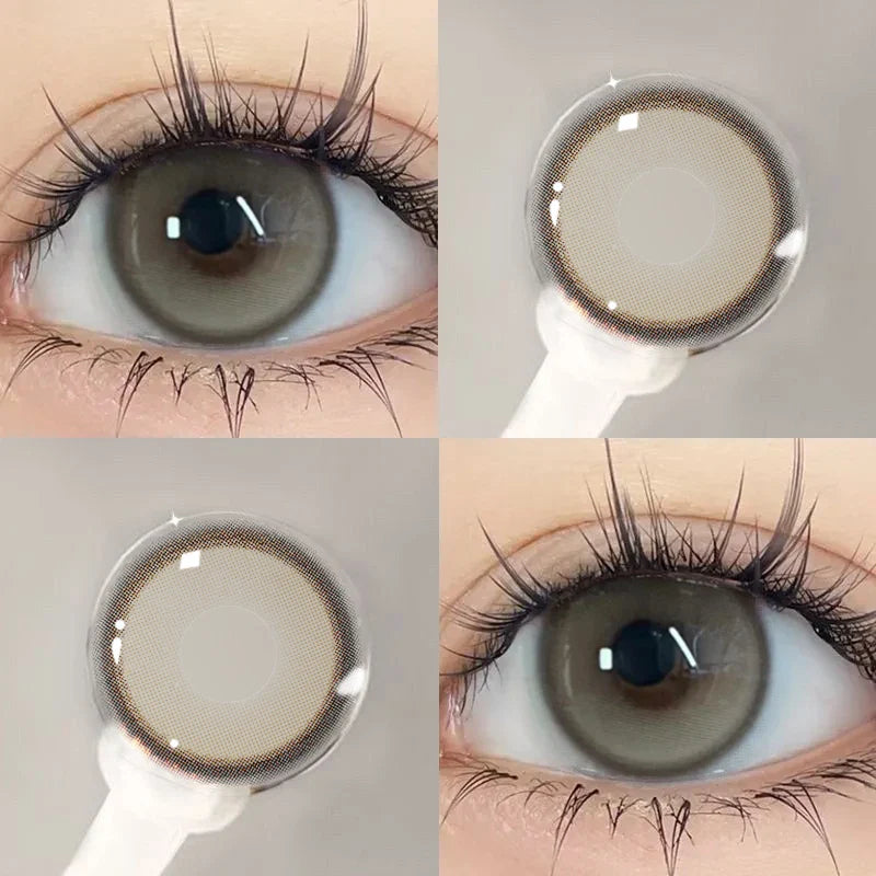 Aichashi 2PCS Korea Colored Contact Lenses Myopia Degree -0.00 to -8.00 Gray Eyes Beauty Pupil Brown Makeup Lens