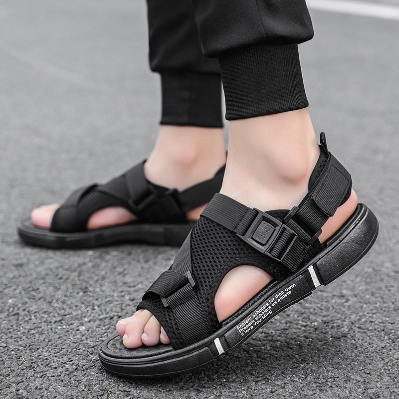 Aichashi Sandals Soft Men Comfortable Non-Slip Men Shoes High Quality Woven Beach Sandals Mens Gladiator Sandals Summer Casual Flat Shoes