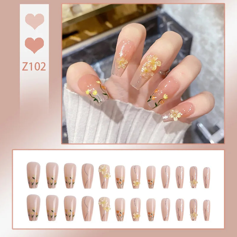 24pcs/box Fake Nails Short Detachable Finished Fingernails Ballet Wearable False Nails press on Square Head Full Cover Nails Tip