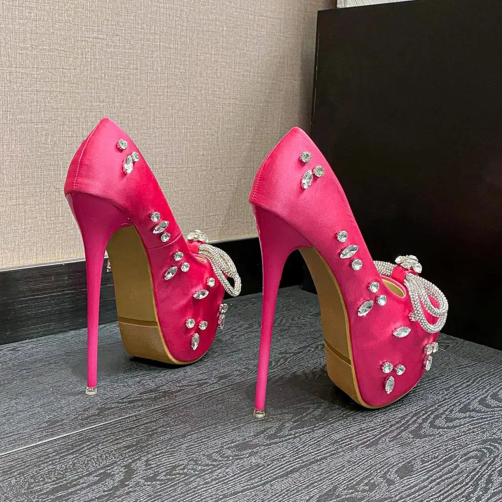 aichashi  -  Sexy Platform High Heels Women Pumps Rhinestone Bow Tie Fashions Party Dress Shoes Luxury Designer Shoes Wedding Stripper Shoes