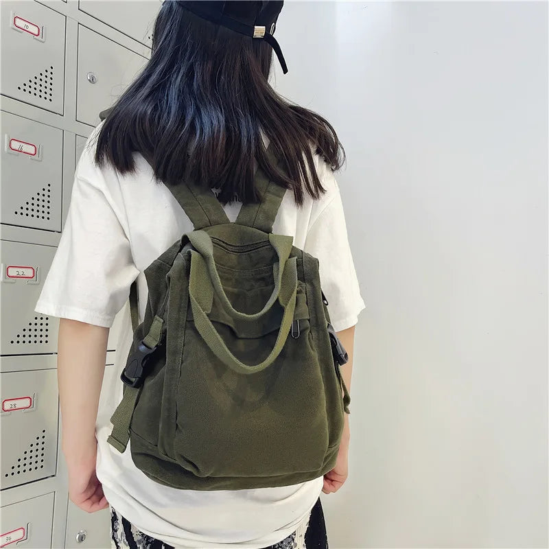 Aichashi Brand Women Backpacks Green Canvas Rucksack Quality Laptop School Student Bag Female Daypack for Teen Girls feminina mochila