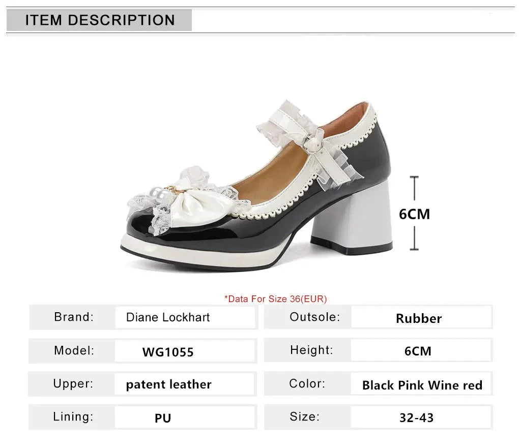 aichashi  -  Women's Bow Shoes On Heels Patent Leather Platform Pumps Spring Shallow Mouth Shoe Round Toe Shoes for Ladies High Heels 32-43