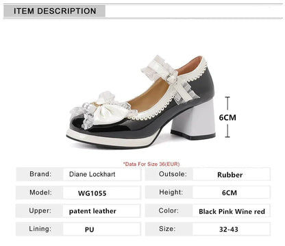 aichashi  -  Women's Bow Shoes On Heels Patent Leather Platform Pumps Spring Shallow Mouth Shoe Round Toe Shoes for Ladies High Heels 32-43