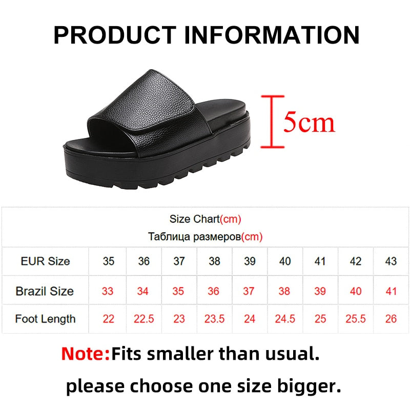 Aichashi Black PU Leather Platform Slippers Women Plus Size 43 Thick Soled Sandals Woman Summer Non-slip Slides Shoes Female