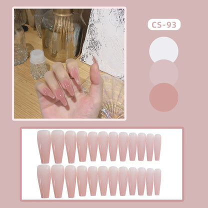 24PC/Box Fashion False Nails Artificial Milky White Pink Gradients Long Ballet Nail Tips Full Cover Acrylic Fake Nails With Glue