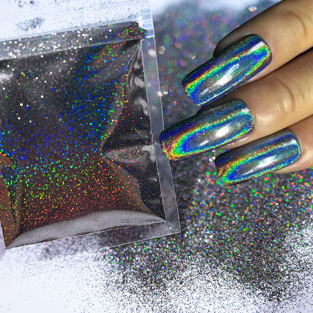 1Box Unicorn Holographic Nail Powder Silver Glitter Metallic Rub Dust Mirror Pigment Extra Fine Shiny Chrome For DIY Manicure*Y*