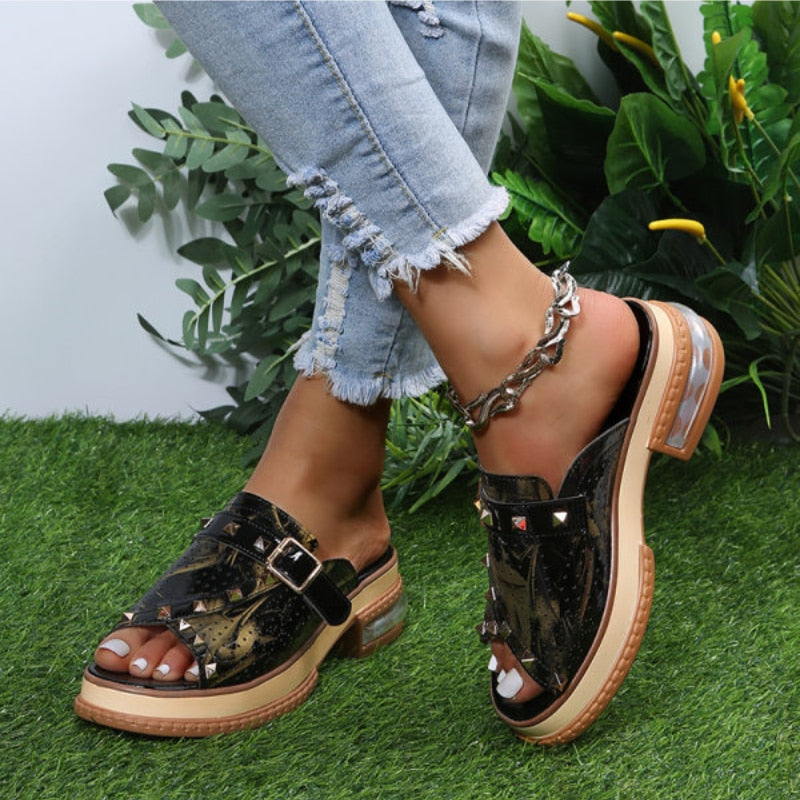 Aichashi New Sandals Women Shoes Snake Print Classic Casual Vacation Daily Open Toe Rivets Monk Buckle Comfortable Sandals Plus size 43